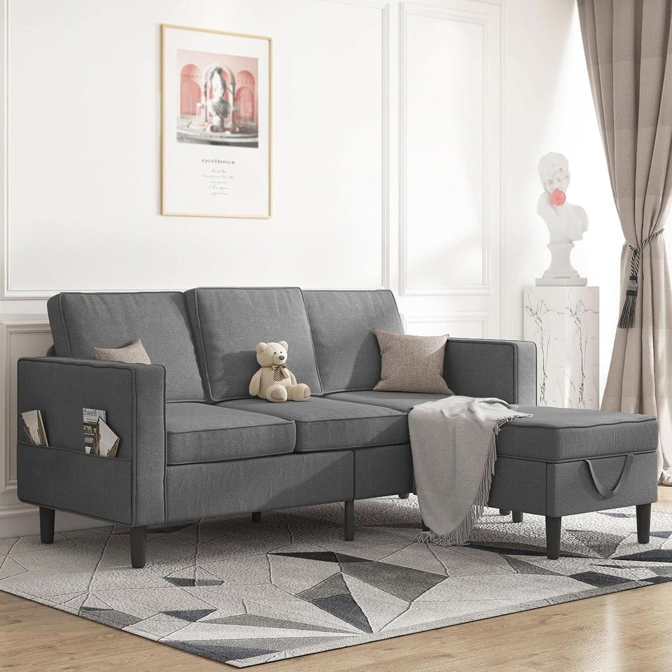 Dark Grey Convertible Sectional Sofa With Storage Ottoman