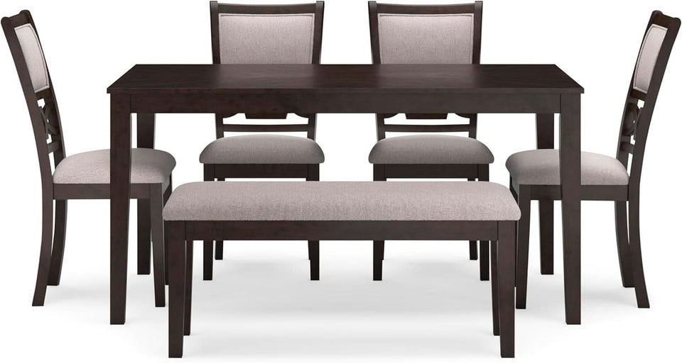 Cherry Brown Transitional Table Set Cushioned Chairs