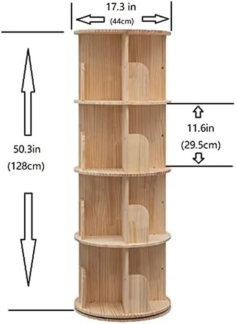 Rotating Bookshelf 360 Display 4 Tier Bookcase Solid Wood