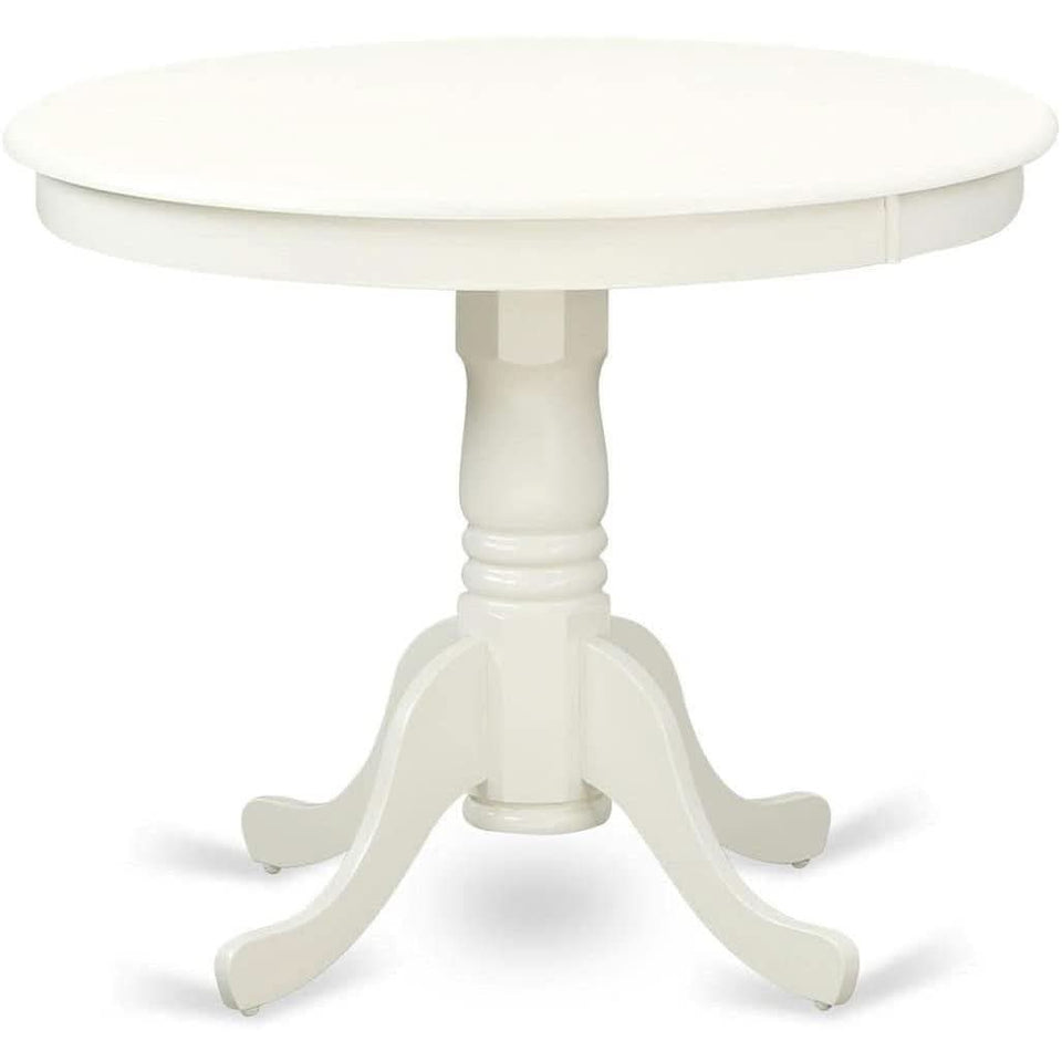 Mid Century Round Solid Wood Dining Table With Linen White Finish