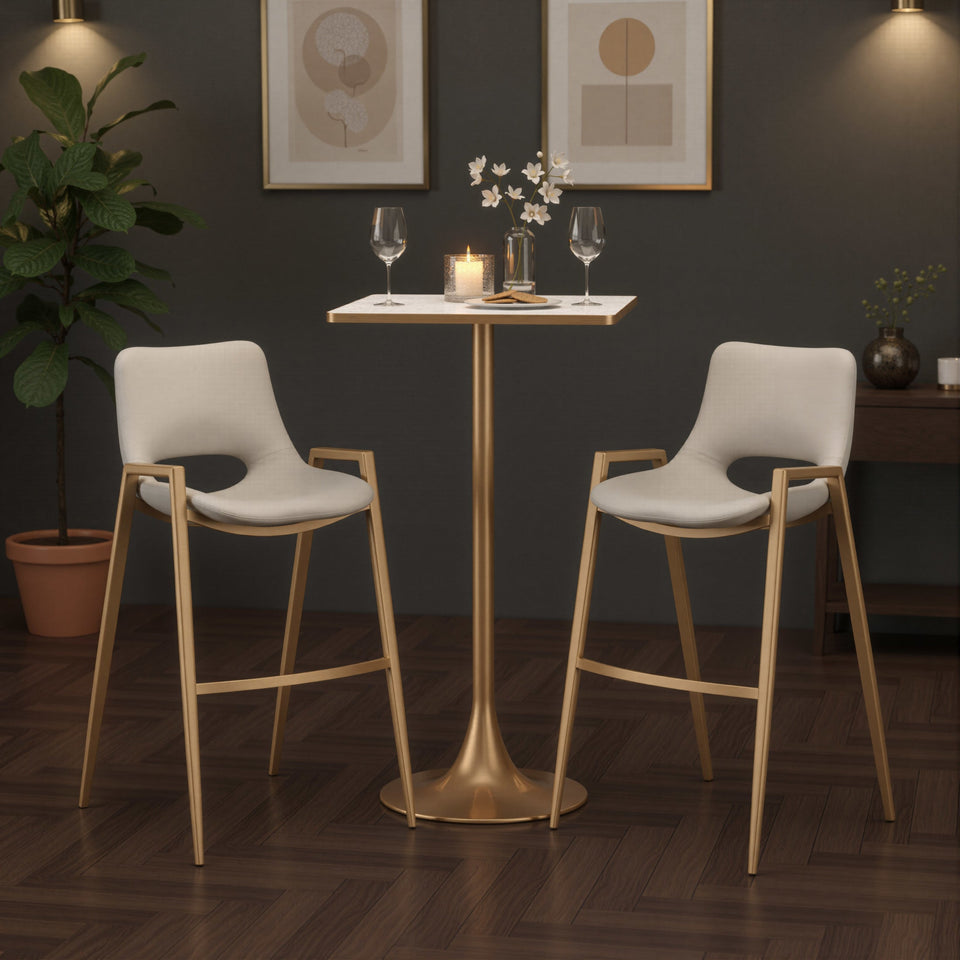 Desi Barstool (Set of 2) Beige & Gold