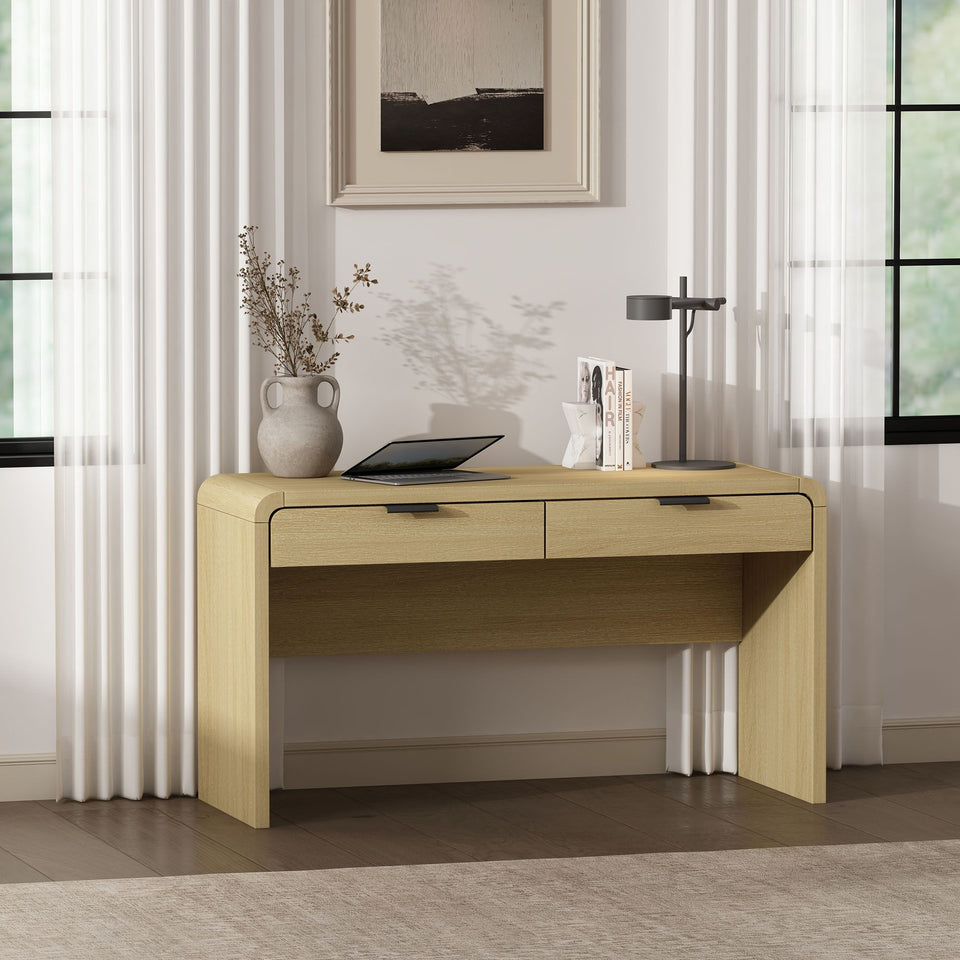 Grace Office Desk (2-Drawer) in Natural Oak and Black