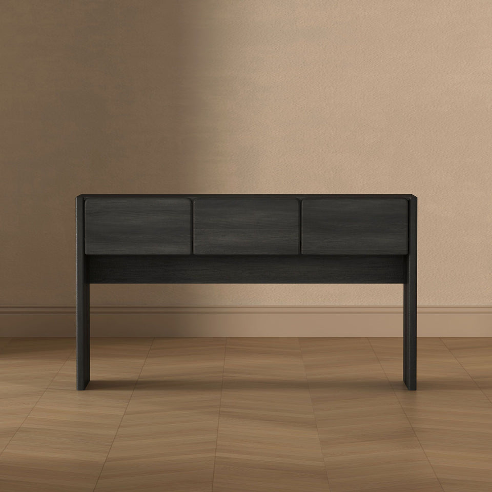 Linda Console Table (3-Drawer) in Charcoal Gray - lifestyle   front