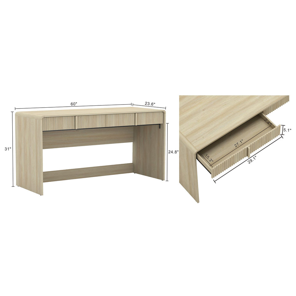 Novara 60" Writing Desk (2-Drawer) in Whitewashed Oak