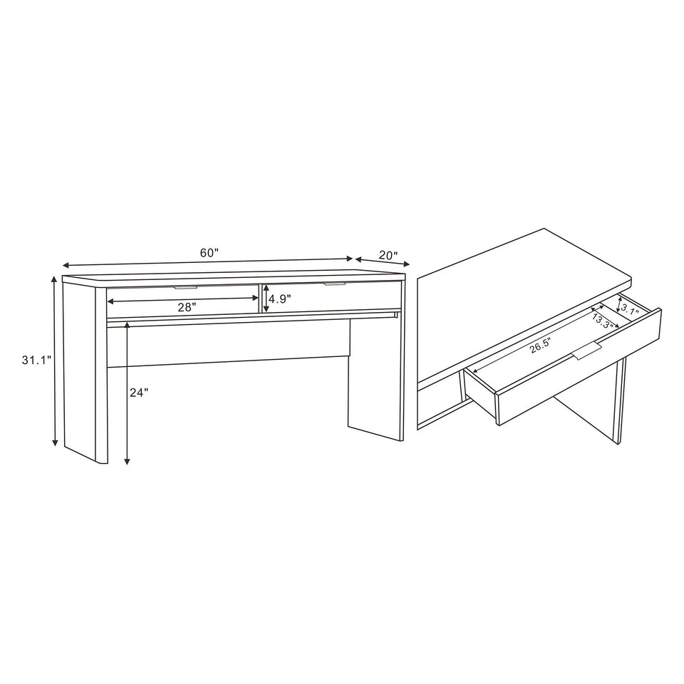 Evelyn 60" Writing Desk in Brown (2-Drawer)