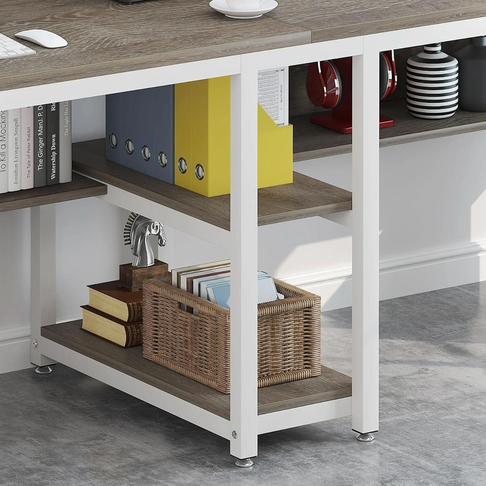 Double Workstation Desk For Two Person With Shelf