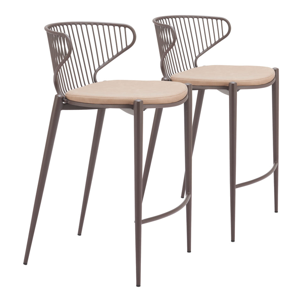 Silues Counter Stool (Set of 2) Taupe & Brown