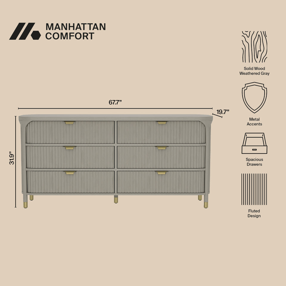 Park 68" Solid Wood Dresser (6-Drawer)