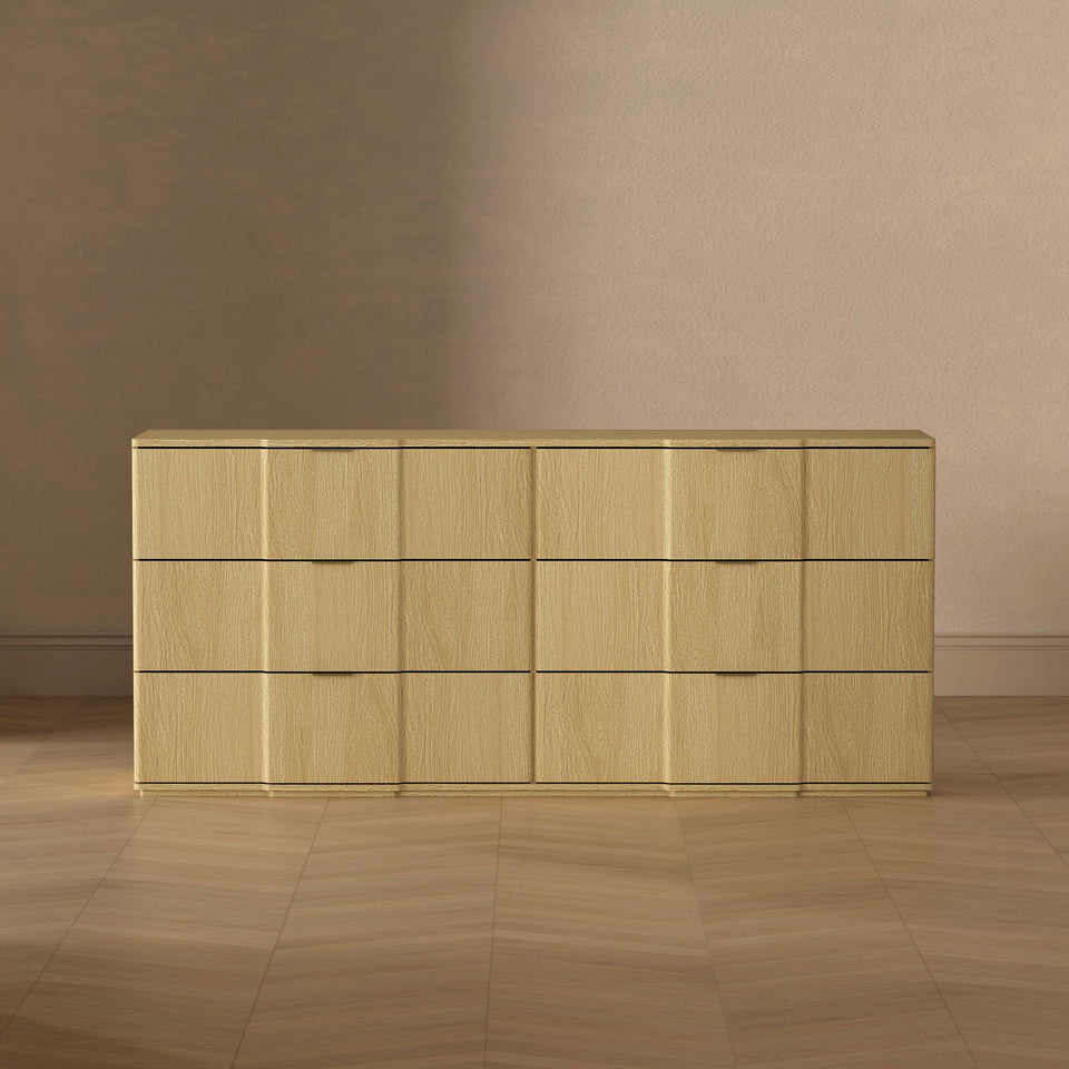 Clive 72" Dresser (6-Drawer) in Natural Oak & Gold - lifestyle   front