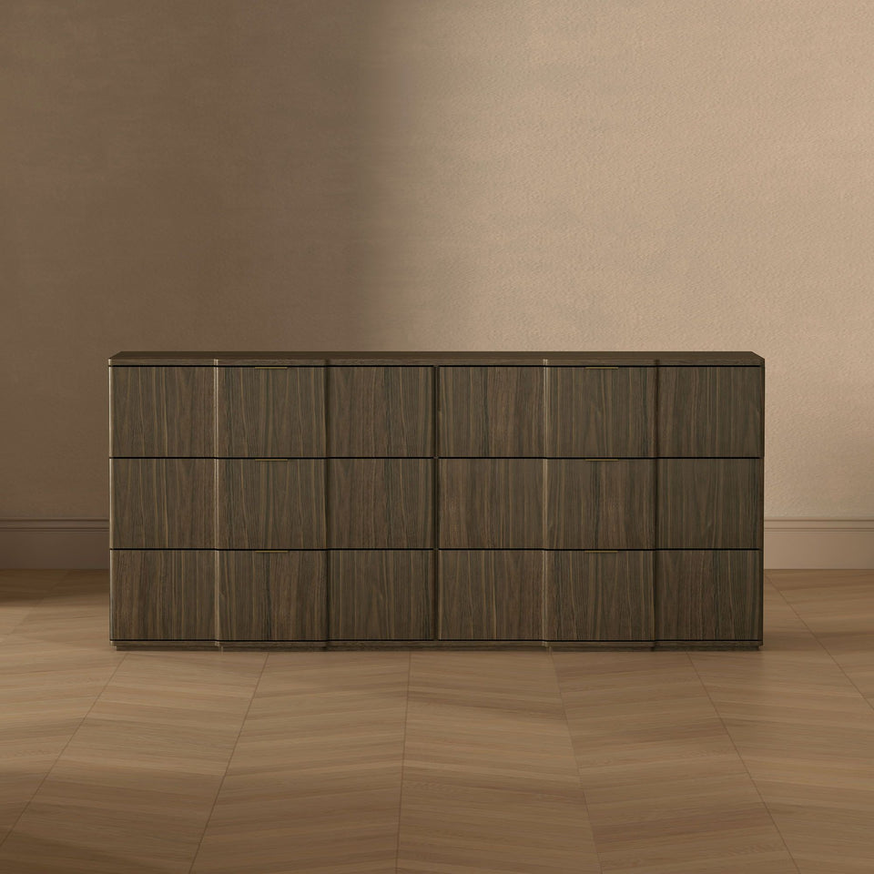 Clive 72" Dresser (6-Drawer) in Walnut & Gold - lifestyle   front 1