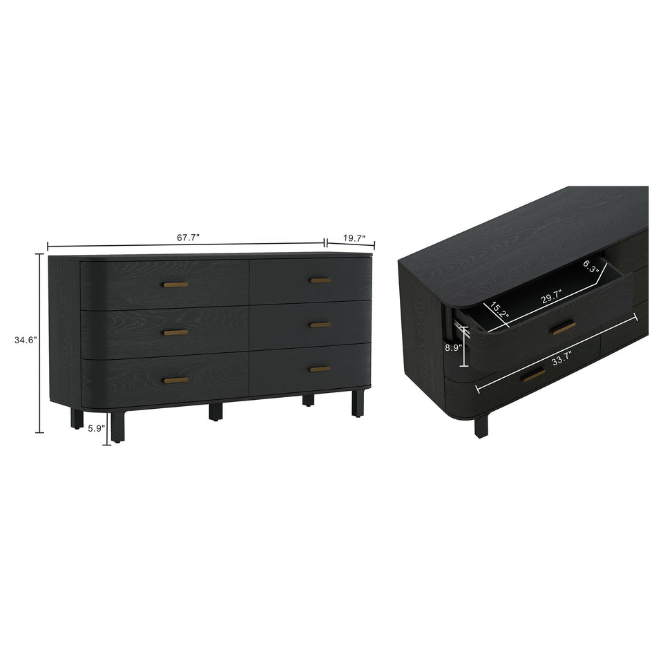Solara 68" Solid Wood Dresser (6-Drawer)