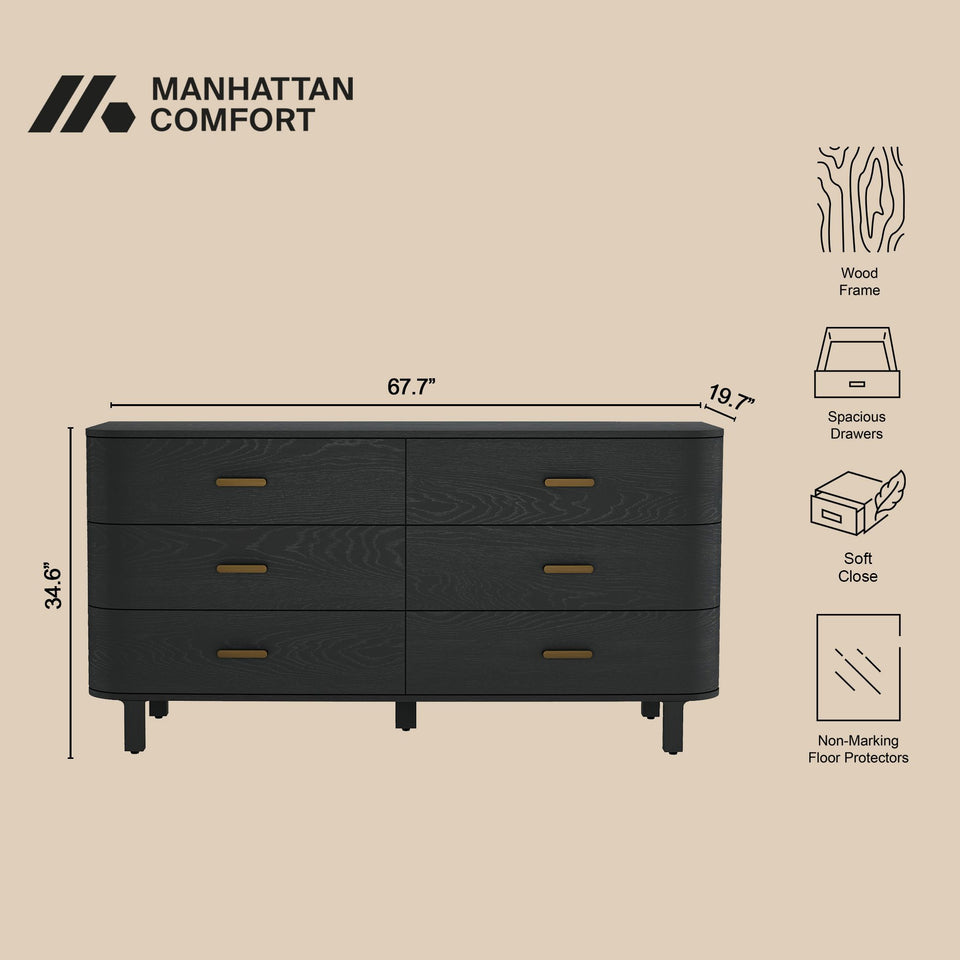 Solara 68" Solid Wood Dresser (6-Drawer)