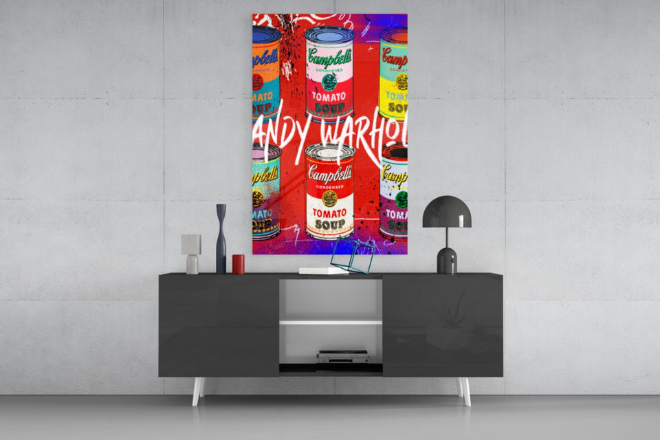 Pop Art Tin Cans Portrait Glass Wall Art || Designer Collection
