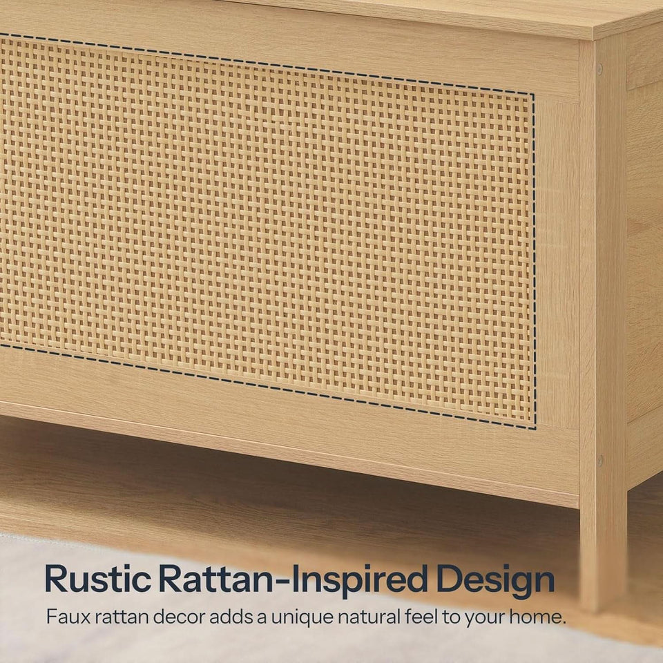 Large Natural Storage Bench with Safety Hinge, 39.4 Inches