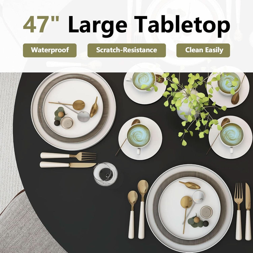 47 Inch Round Dining Table For 4 With Storage Shelf Black