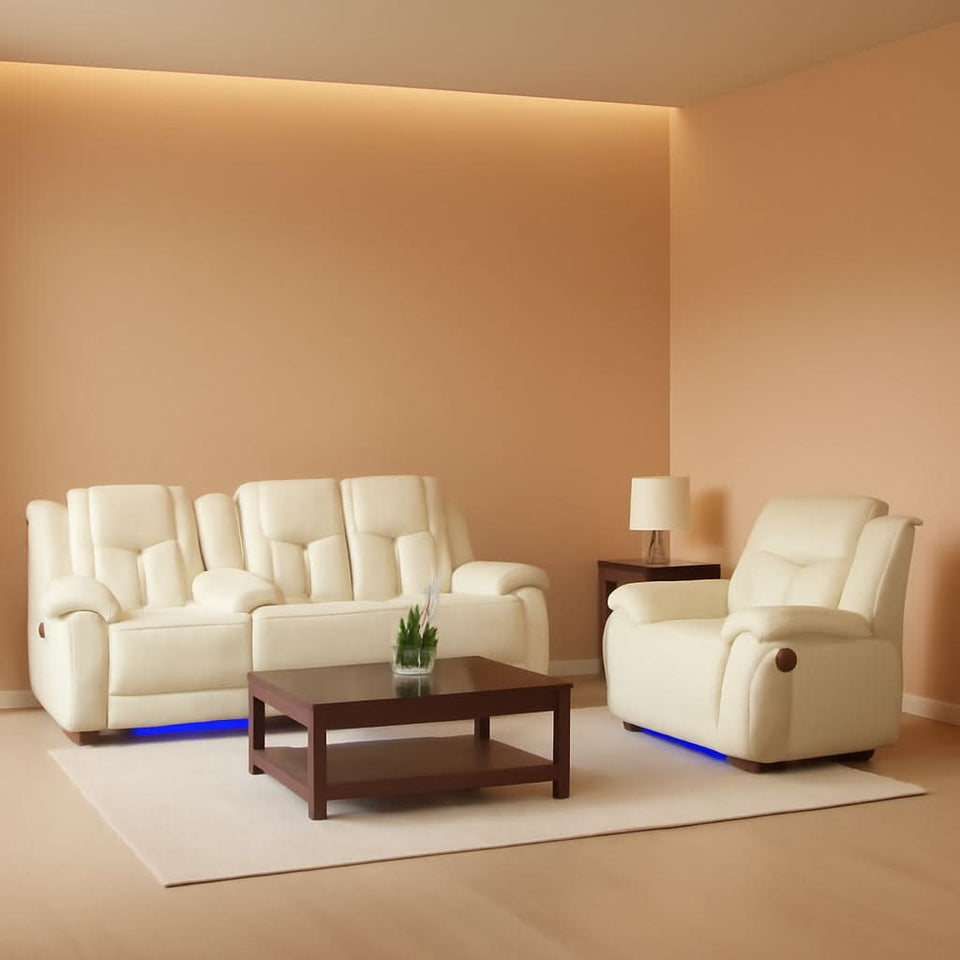 Power Reclining Sofa Set White Living Room Furniture