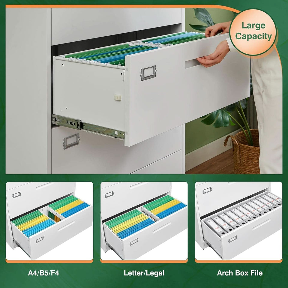 4 Drawer File Cabinet With Lock White Metal Lateral Filing