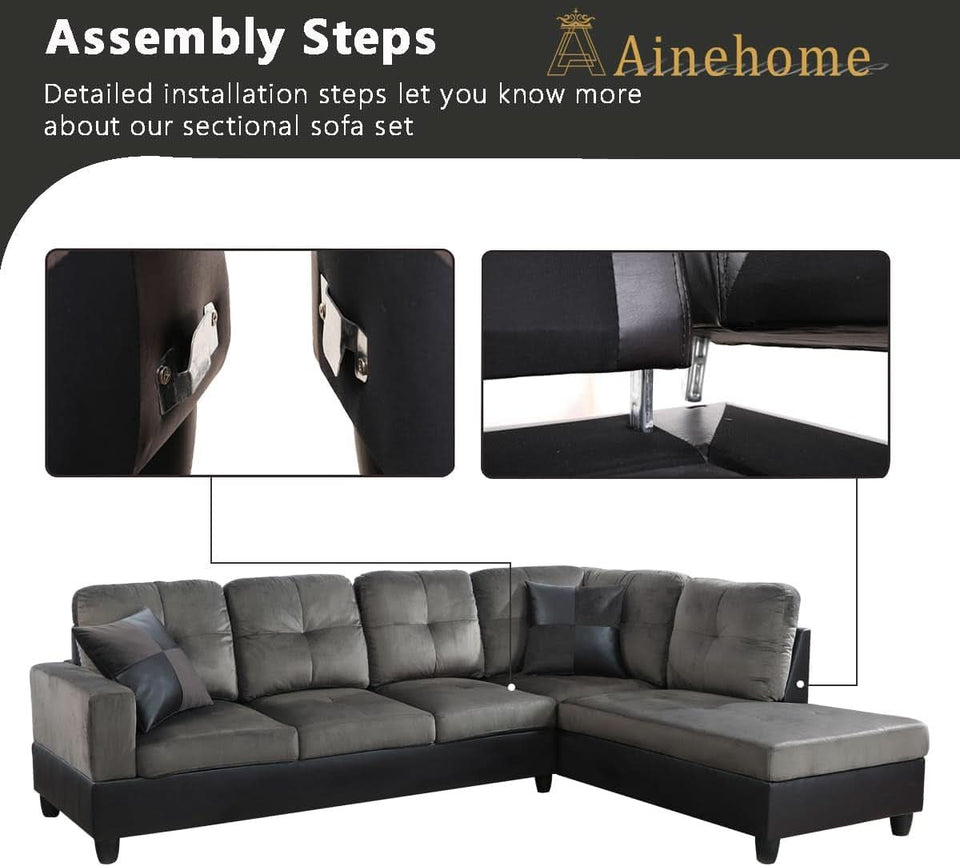 Two Piece L Shape Sectional Sofa Set With Chaise In Taupe Microfiber Right Hand Facing Living Room Furniture