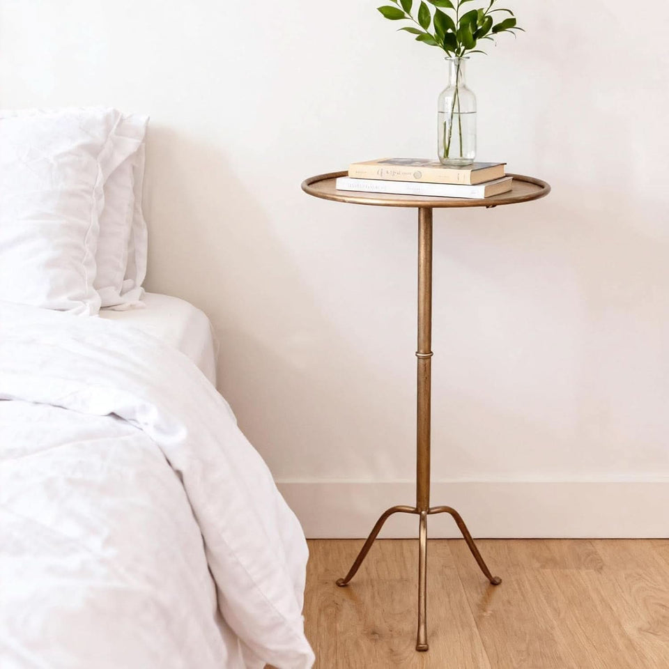 Antique Brass Martini Side Table Compact Raised Edge