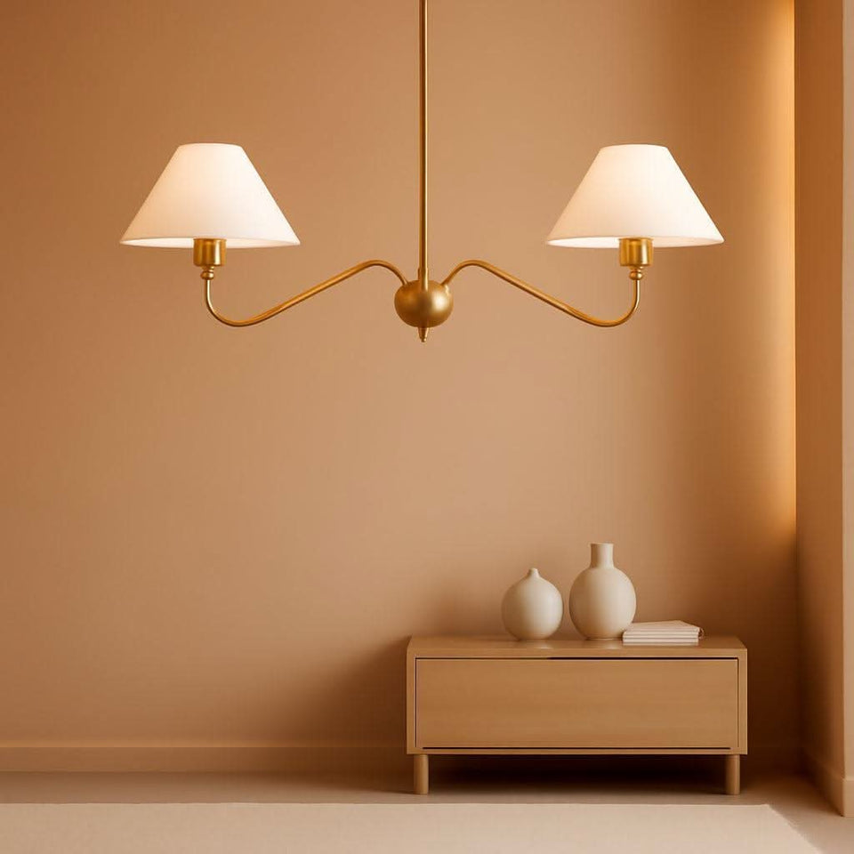 Goldtone Linear 2 Light Chandelier For Kitchen Island