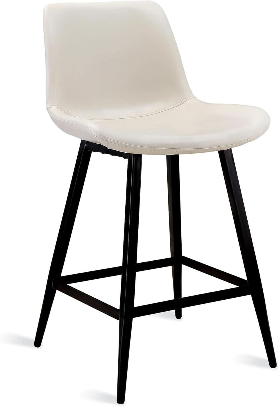 24 Inch Faux Leather Bar Stool Set of 3 With Back and Footrest, Antique White for Kitchen Island