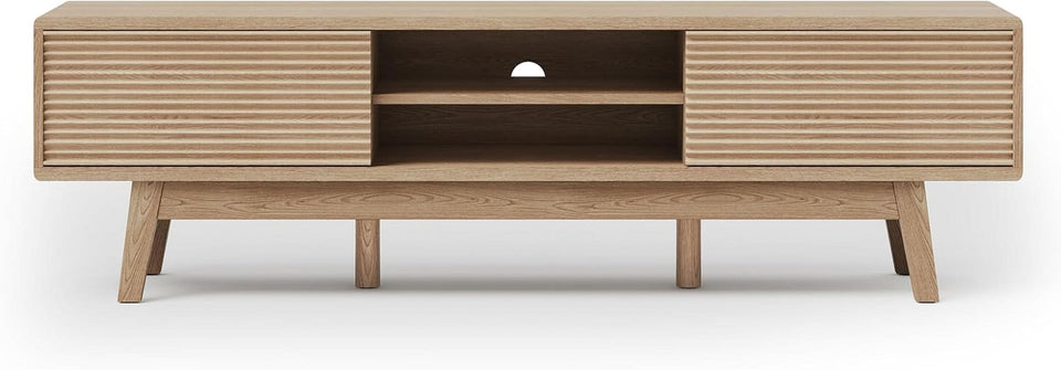 59 Inch Mid Century Modern TV Console Fluted Doors