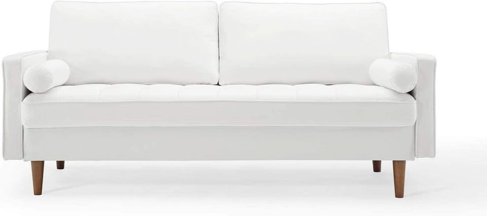 Valour Performance Velvet Sofa White Mid Century Modern