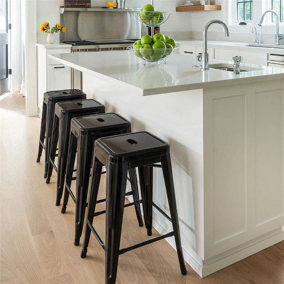 30 Inch Metal Bar Stools Stackable Indoor Outdoor Set Of 4