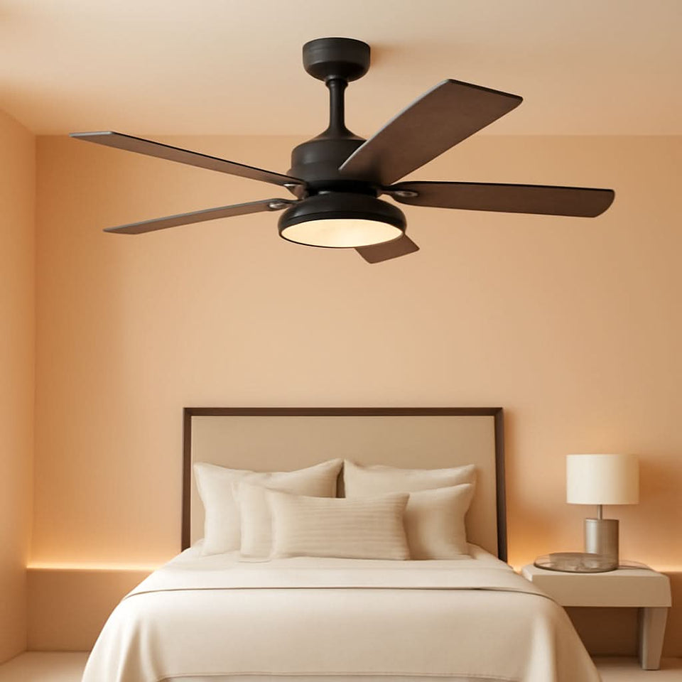 52 Inch Black Ceiling Fan With Lights Remote Control