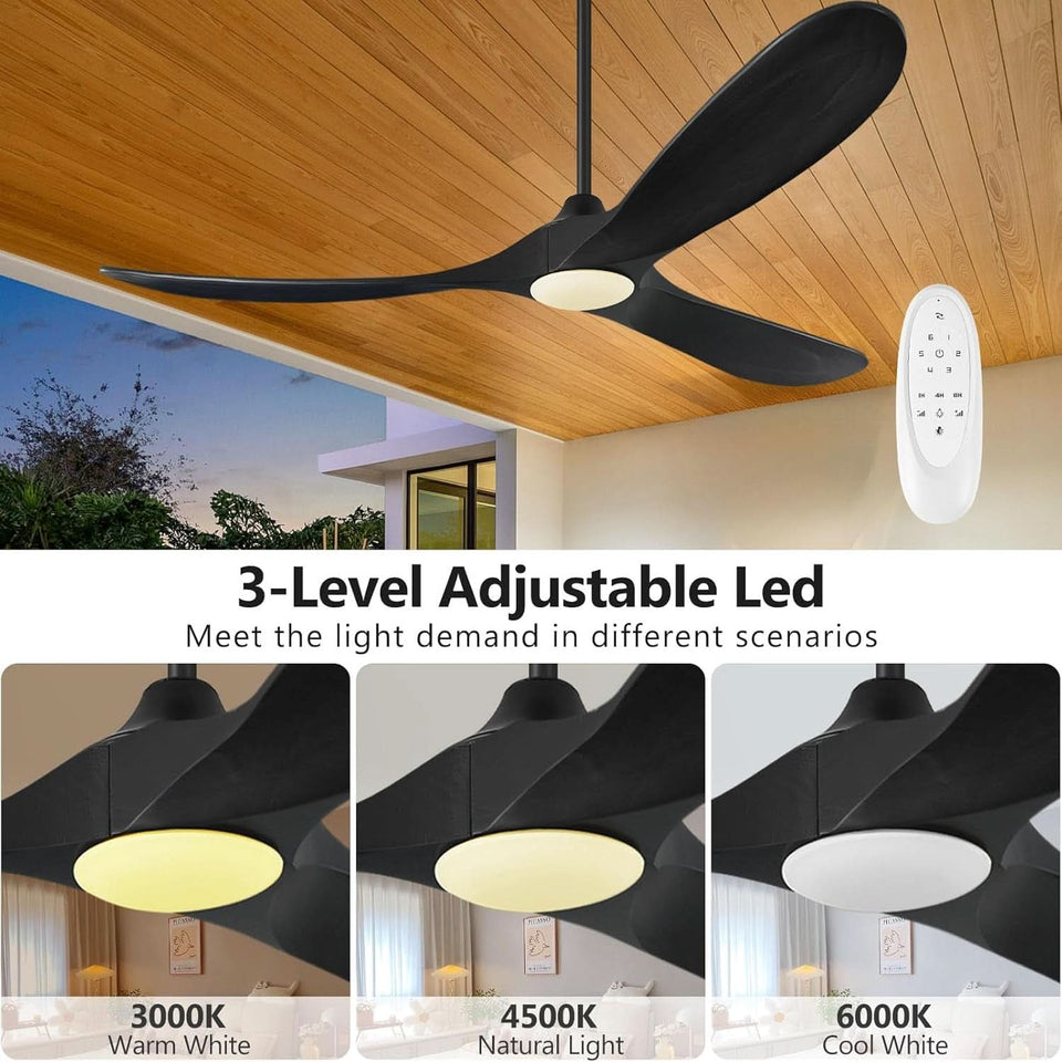 52 Inch Walnut Wood Ceiling Fan With Remote And LED Light