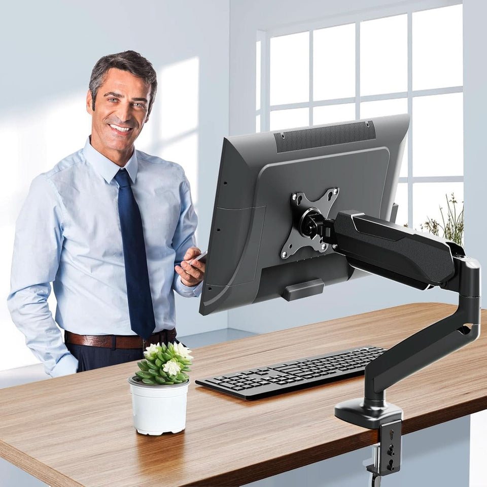 32 Inch Gas Spring Monitor Arm With Clamp VESA Black
