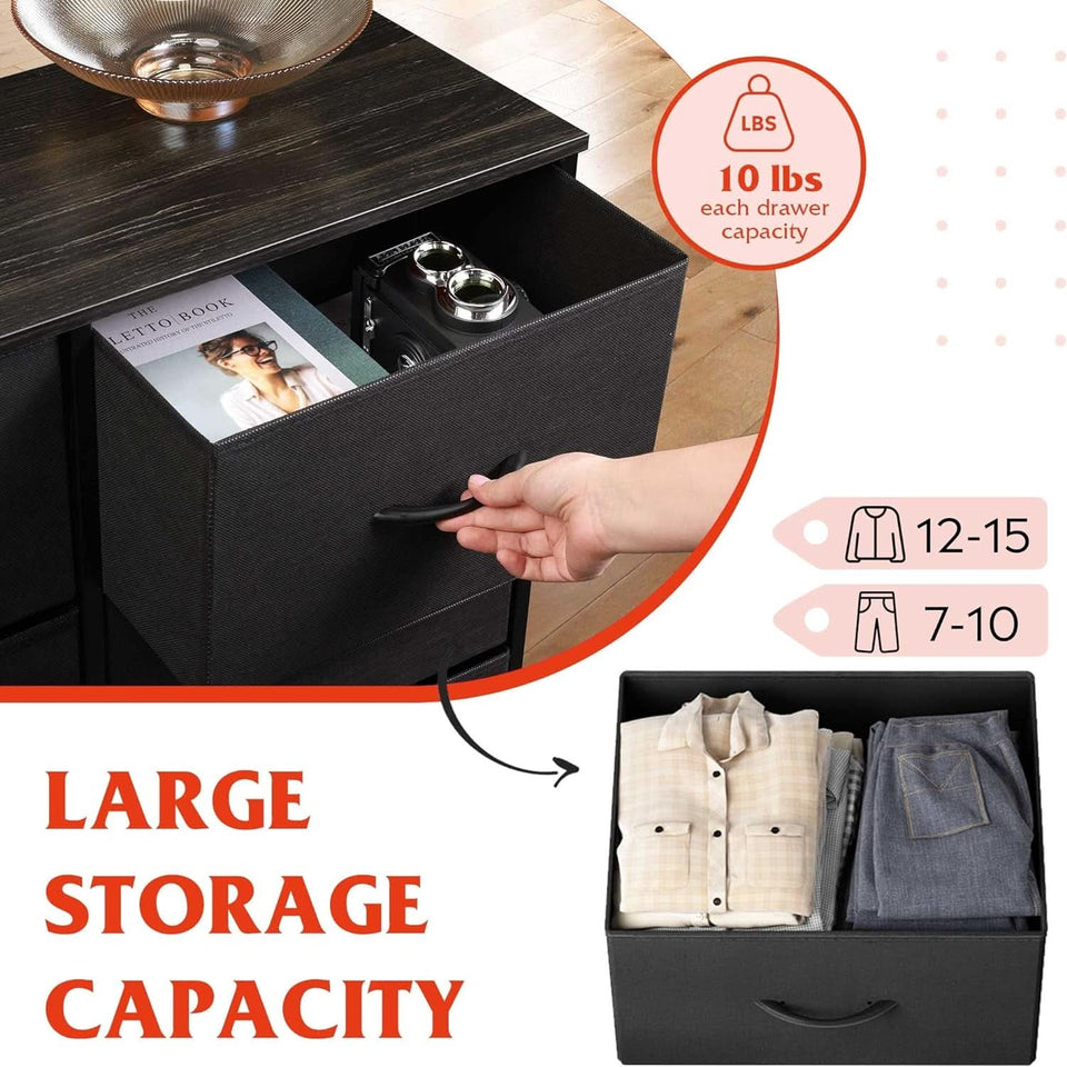 Tall Black Dresser With 10 Drawers And Fabric Bins Storage Organizer