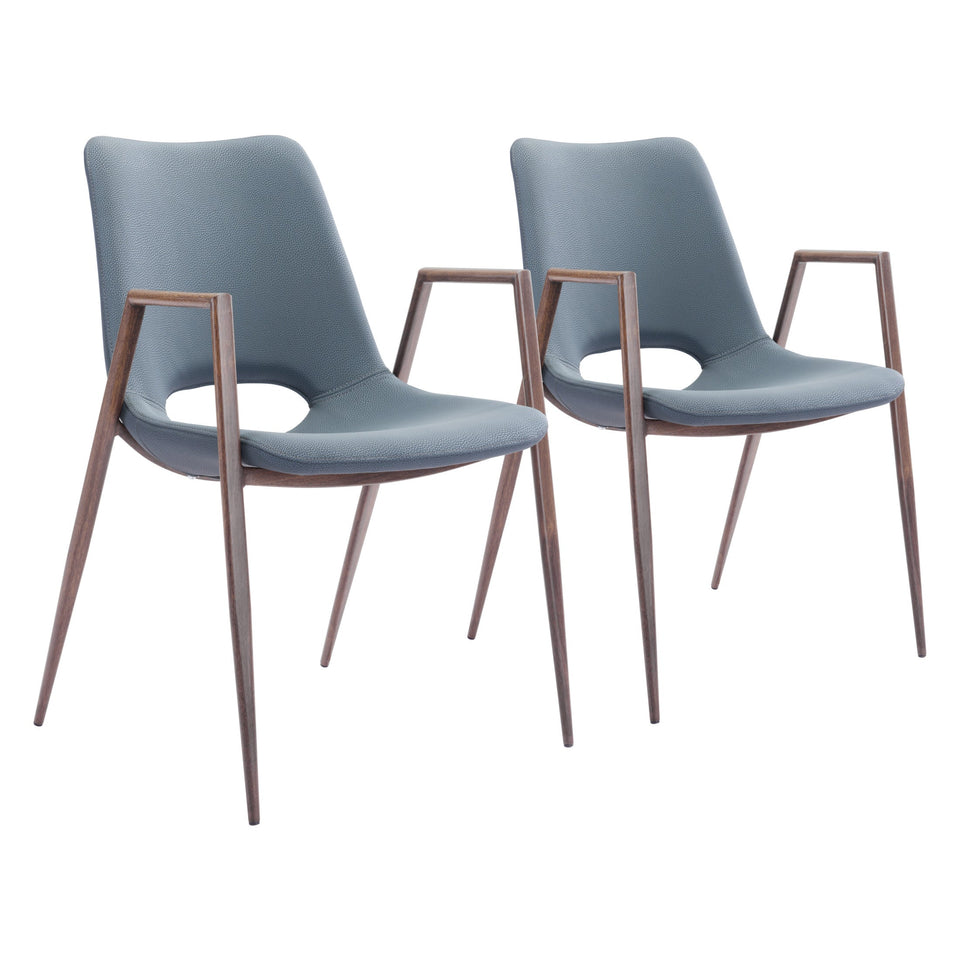 Desi Dining Chair (Set of 2) Azure Gray & Walnut
