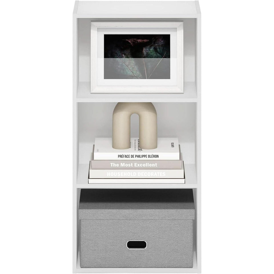 Luder Three Tier Open Shelf Bookcase Bright White Finish
