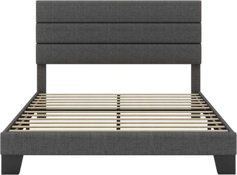 Full Size Upholstered Bed Frame With Grey Headboard