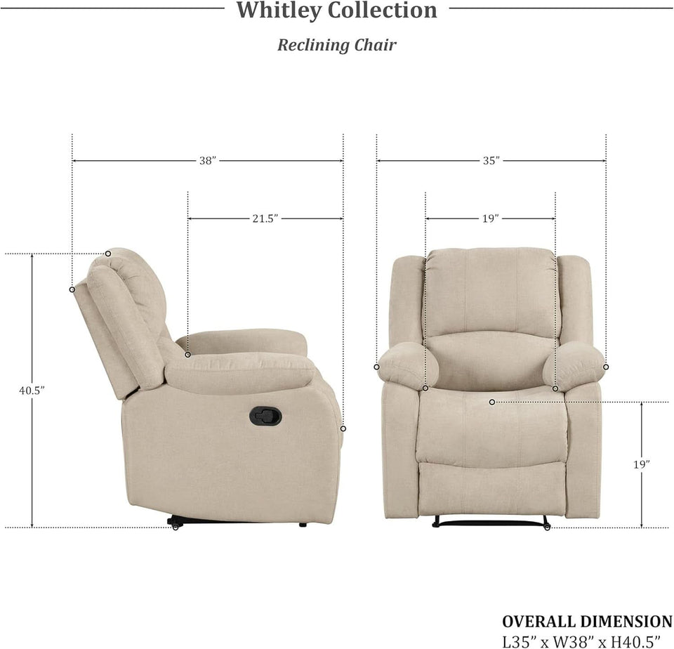 Oatmeal Wall Hugger Manual Recliner Chair For Living Room