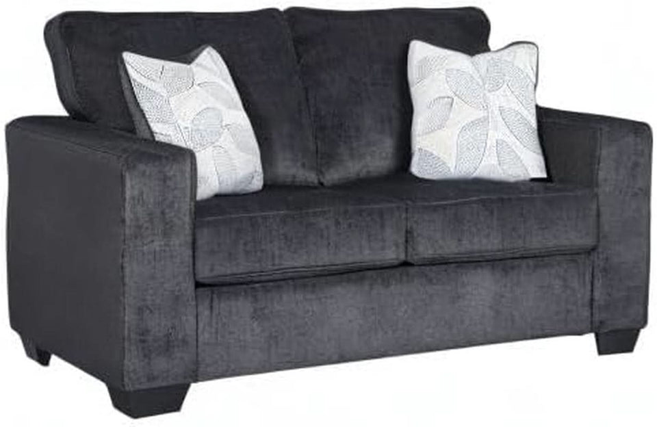 Dark Gray Modern Loveseat With Two Accent Pillows Included