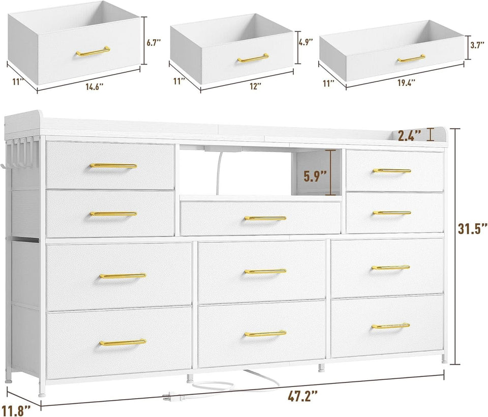 Bedroom Dresser With 11 Drawers And 60 Inch TV Stand White