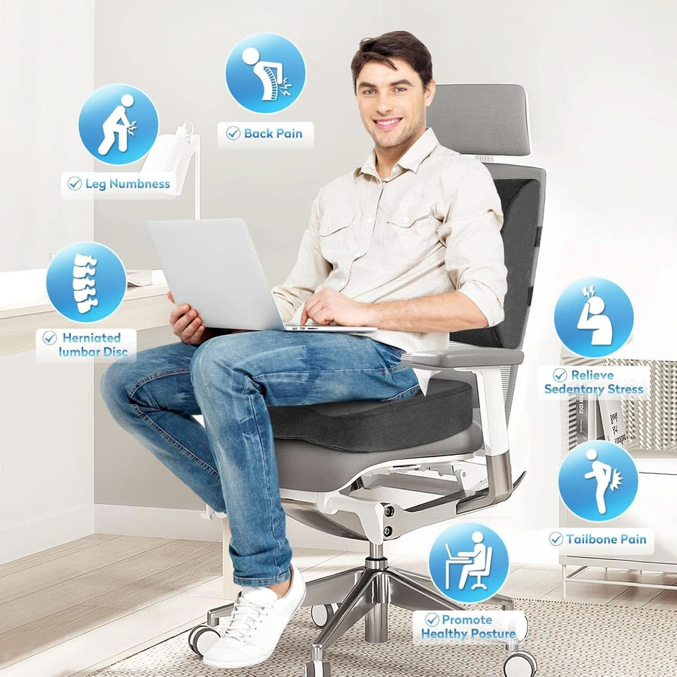 Ergonomic Memory Foam Seat Cushion Grey For Office Chair