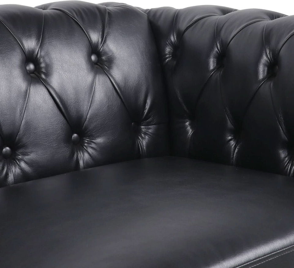 2 Piece Living Room Sofa Set Black Faux Leather Club Chair And Chesterfield Loveseat