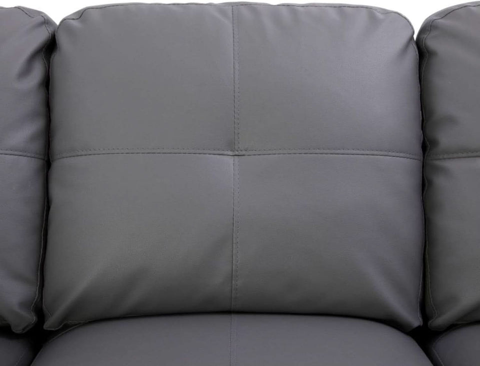 Dark Grey L Shaped PU Leather Sofa With Storage Ottoman