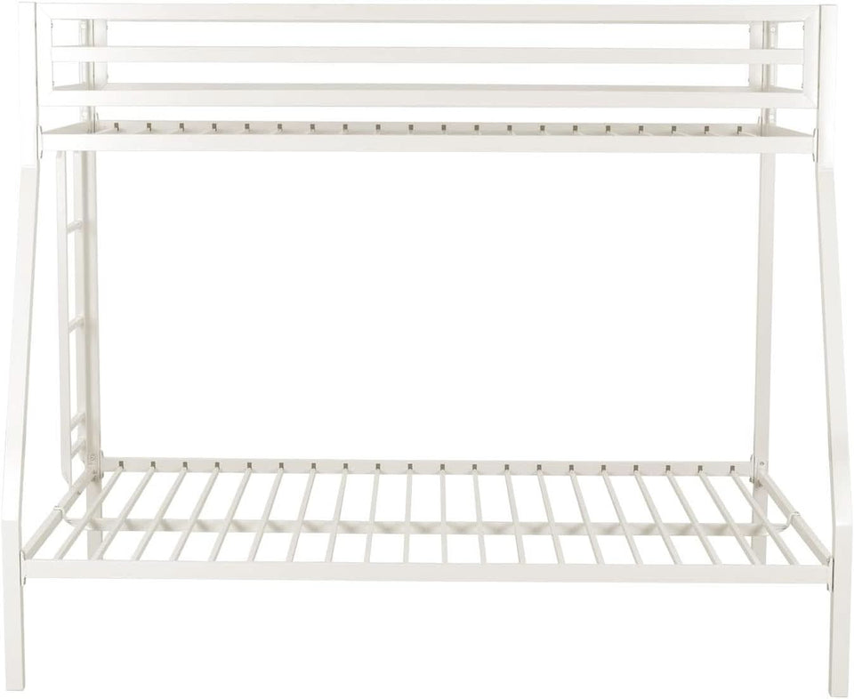 Metal Loft Bunk Bed Twin Over Full Size With Guardrail And Ladder Cream White