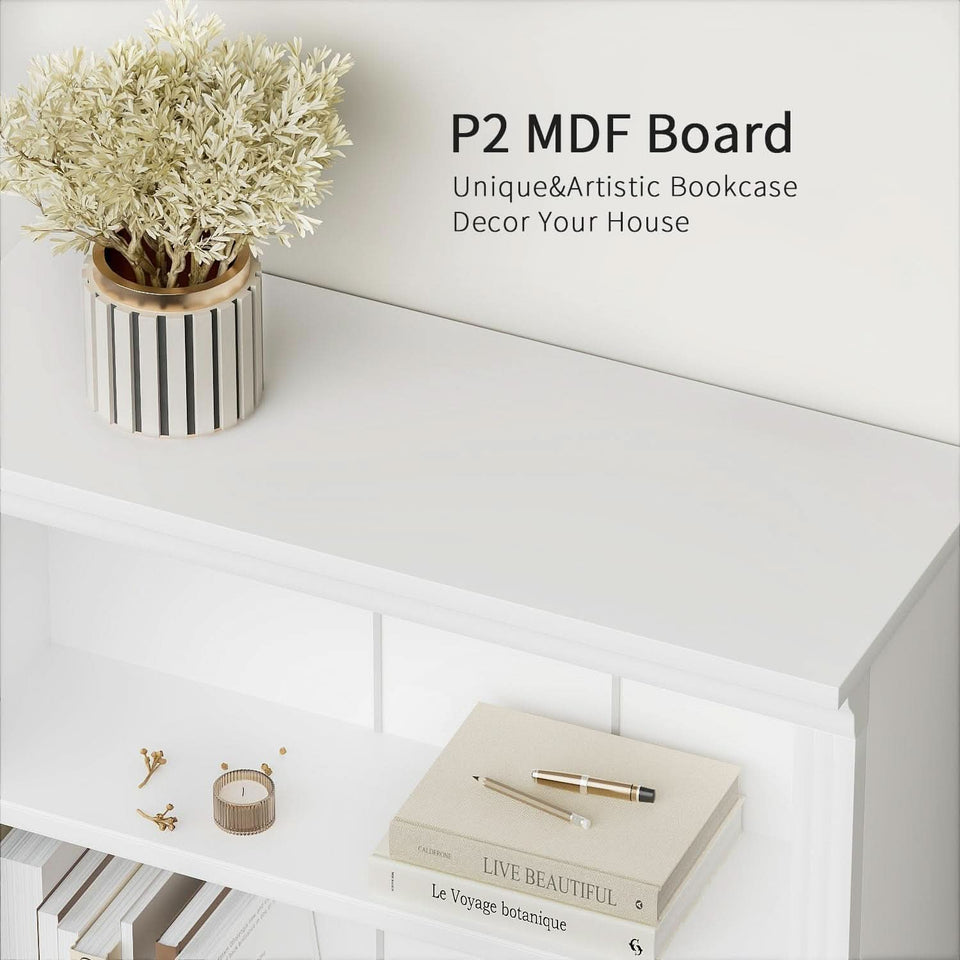 5-Shelf Bookcase Wooden Standing Rack White Living Room