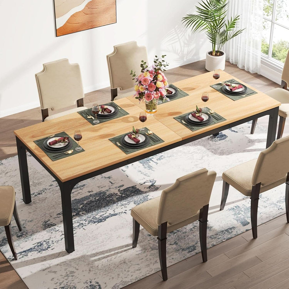 78 Inch Rustic Wood Dining Table For 6-8 People Rectangular