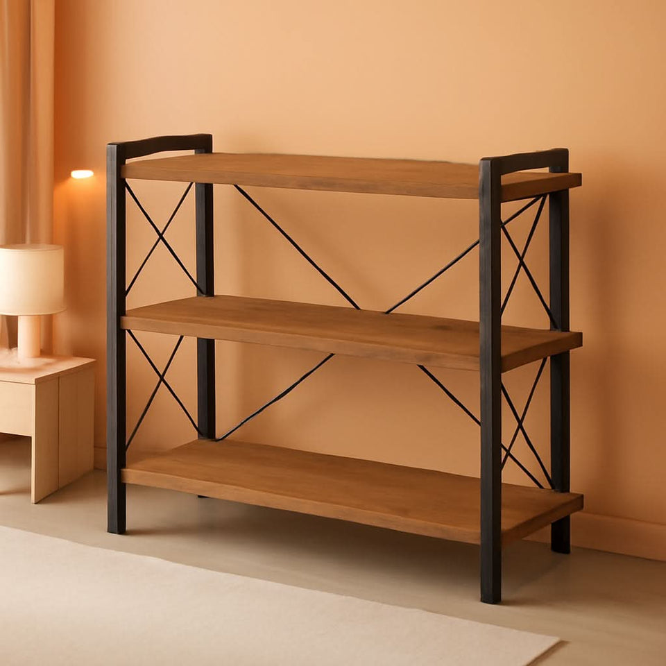 3 Tier Industrial Bookshelf Rustic Wood And Metal Open