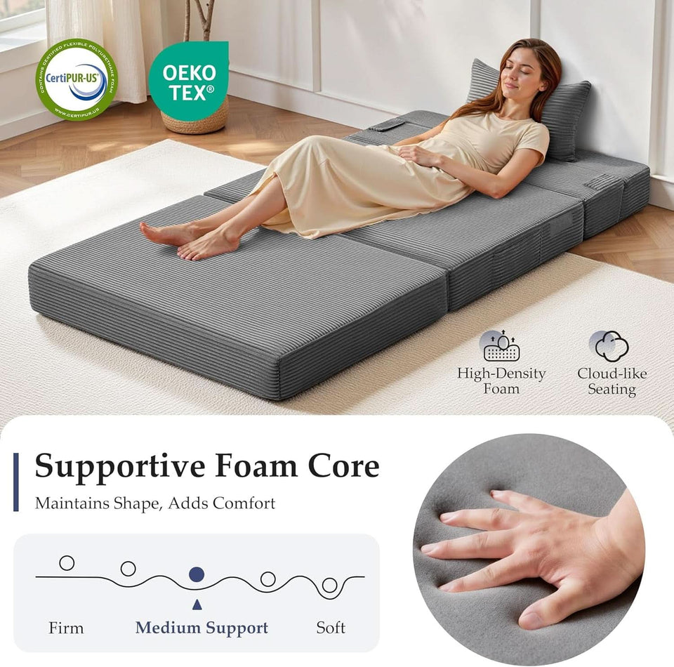 Dark Gray 4In1 Folding Memory Foam SofaBed Washable Cover