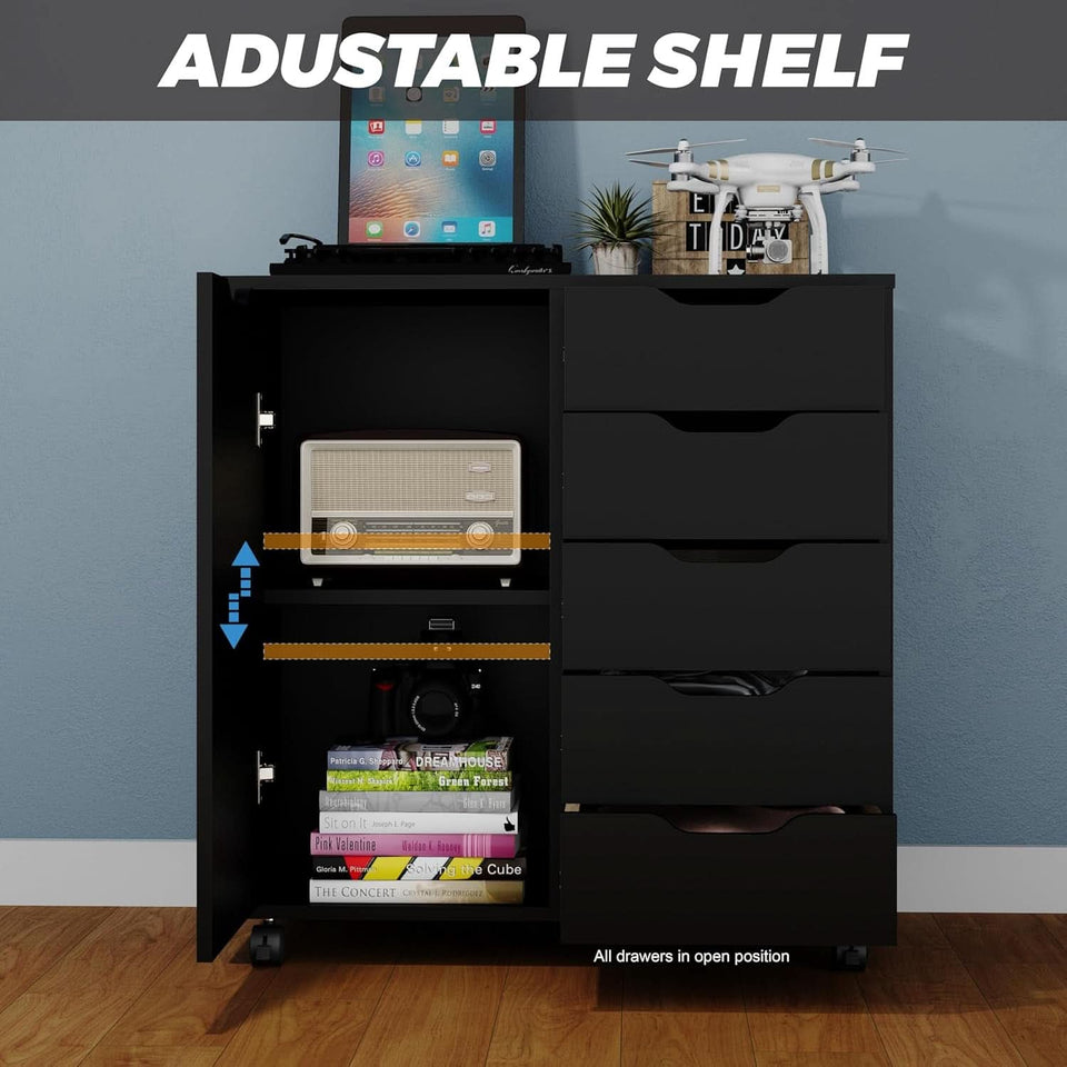 Premium SolidWood Black Five Drawer Interlocking Chest
