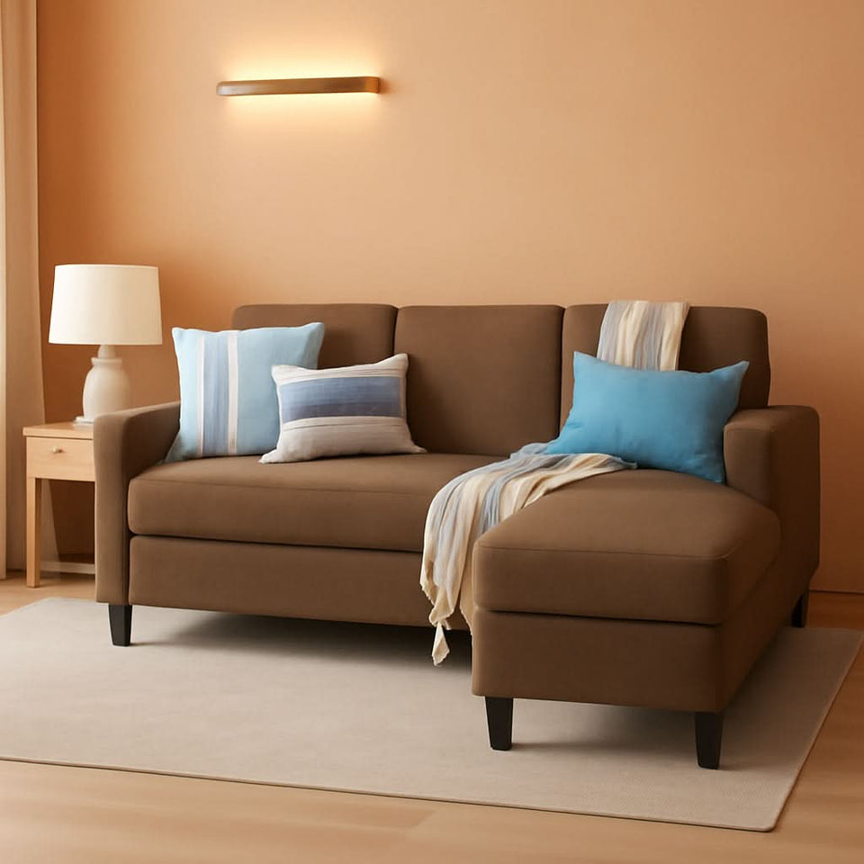 Brown L Shape Sectional Sofa With Reversible Ottoman