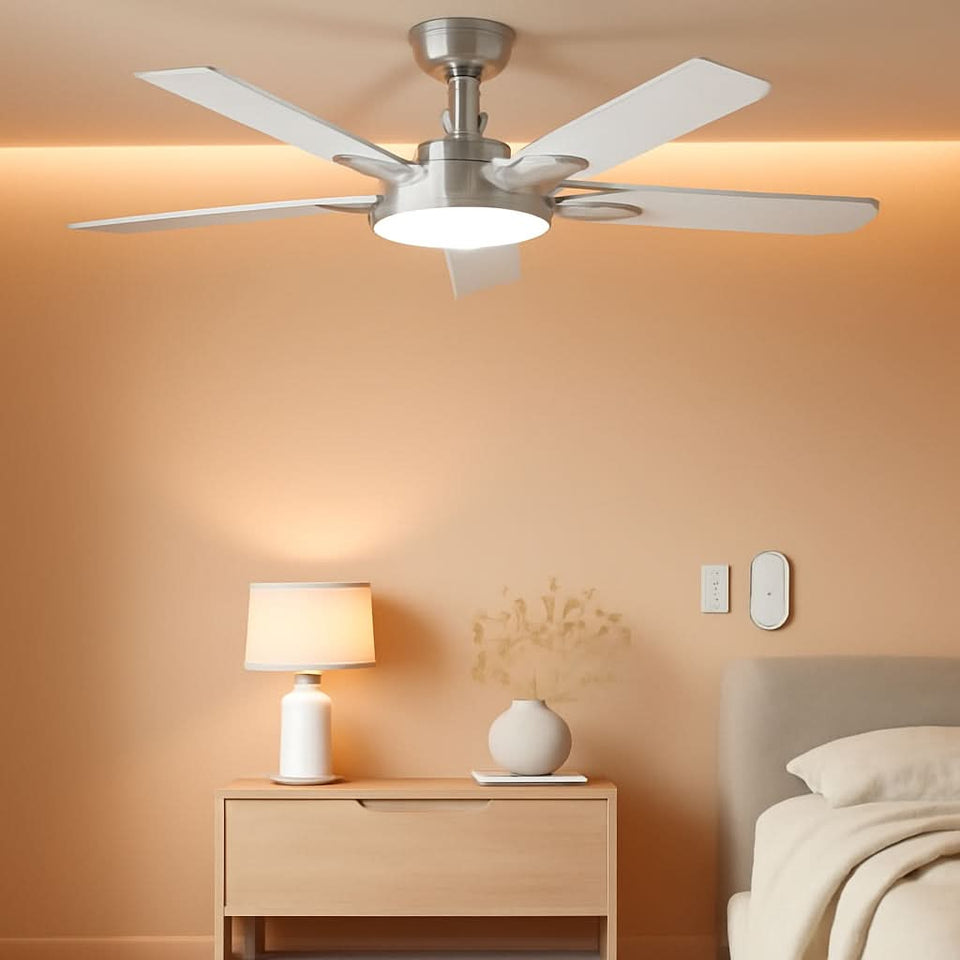 52 Inch Silver Ceiling Fan With Light And Remote Dimmable