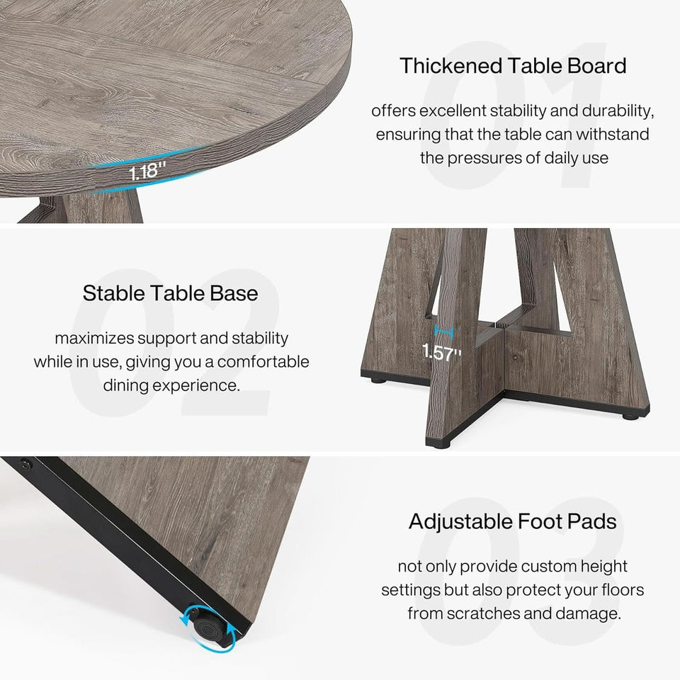 Round Dining Table 47 Inch Wood Farmhouse Grey Kitchen